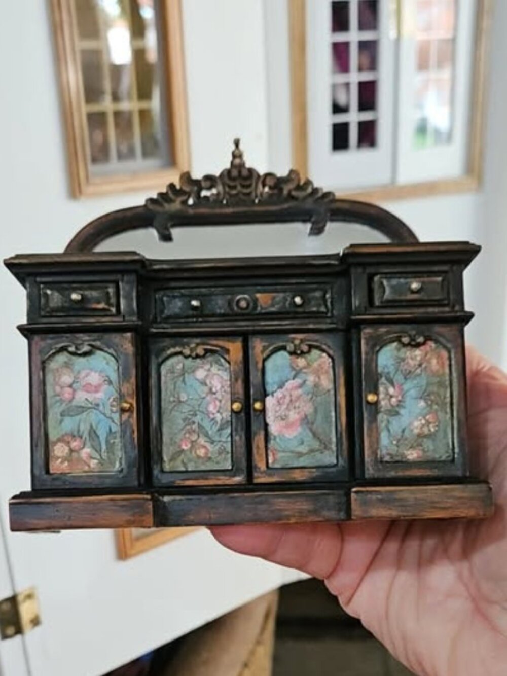 Dollhouse Miniature Sideboard One of a Kind Walnut Construction Hand Painted